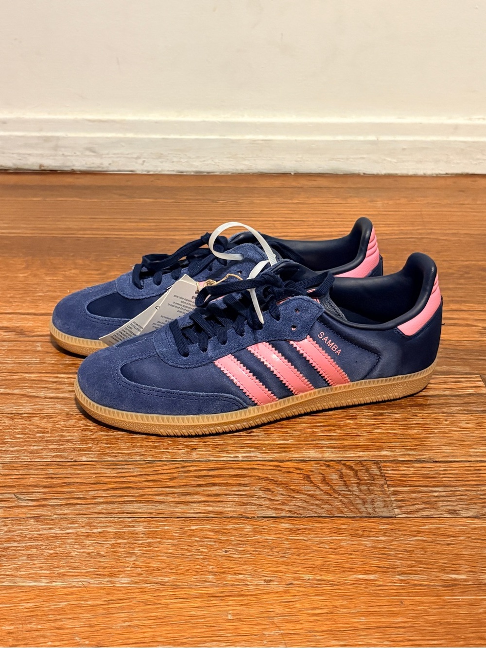 NWT Adidas Samba OG Navy with Pink Stripes